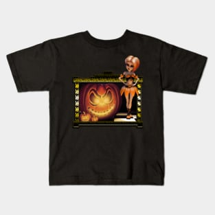 Halloween, cute girl with pumpkin Kids T-Shirt